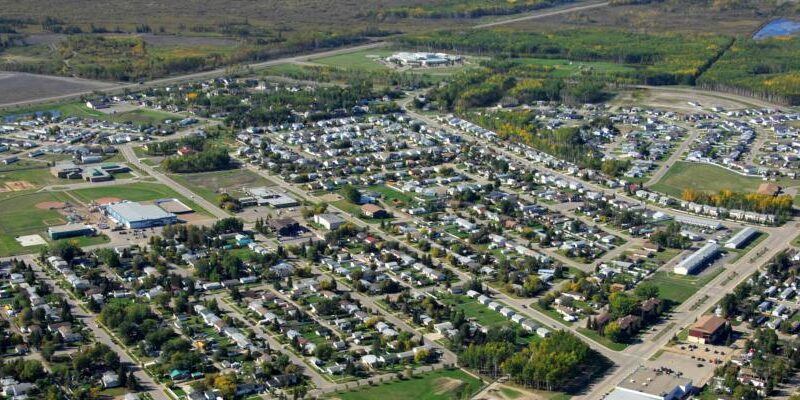 Aerial view showing our lovely community of High Level, Alberta